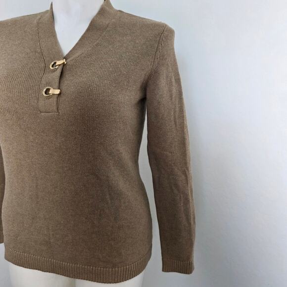 Karen Scott Cotton Hardware Henley Sweater color tan sz S - Picture 5 of 10